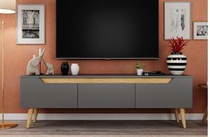 Antracitový TV stolek s dřevěnými nožičkami Mana, 160 cm