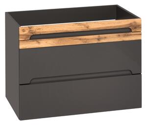 Závěsná skříňka pod umyvadlo - GALAXY 824 grey, šířka 80 cm, grafit/lesklý grafit/dub votan