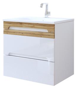 Koupelnová sestava - GALAXY white, 120 cm, sestava č. 3, bílá/lesklá bílá/dub votan