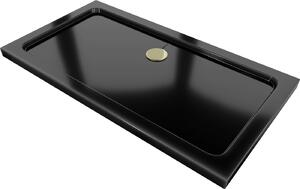 Mexen Flat, akrylátová sprchová vanička 120x70x5 cm SLIM, černá, zlatý sifon, 40707012G