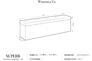 Vínově červená sametová lavice s úložným boxem Windsor & Co Superb 140 cm