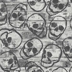 Papírová tapeta Lebky, Cihly 108595, Skull Wall Grey, Kids@Home 6, Graham & Brown rozměry 0,52 x 10 m