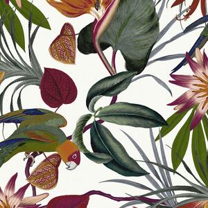 Vliesová tapeta Exotické květiny, listy a papoušci 108601, Vavex rozměry 0,52 x 10 m