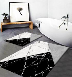 Sada 2 šedo-černých-bílých protiskluzových pratelných koupelnových předložek se vzorem trojúhelníků Else