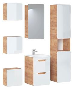 Koupelnová sestava - ARUBA white, 40 cm, sestava č. 11, dub craft/lesklá bílá