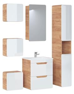 Koupelnová sestava - ARUBA white, 50 cm, sestava č. 15, dub craft/lesklá bílá