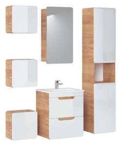 COMAD Koupelnová sestava - ARUBA white, 50 cm, sestava č. 14, dub craft/lesklá bílá
