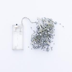 DECOLED LED světelný řetěz na baterie, stříbrné perly, ledově bílá, 10 diod, 1,3 m