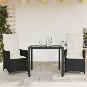 3dílný bistro set s poduškami černý polyratan 3276691