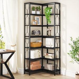 Rohová knihovna, 7úrovňová, průmyslový design, pro kancelář (černá), černá barva