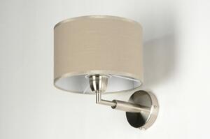 Nástěnné designové béžové svítidlo Rondo Taupe (Nástěnné světlo do ložnice, textilní kulaté stínítko, s kabelem a vypínačem)