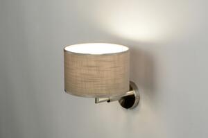 Nástěnné designové béžové svítidlo Rondo Taupe (Nástěnné světlo do ložnice, textilní kulaté stínítko, s kabelem a vypínačem)
