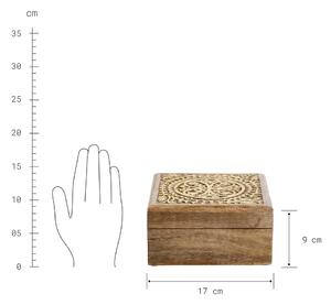 TREASURE Truhla s dřevořezbou čtvercová 17 cm