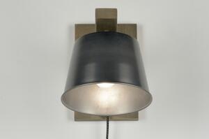 Nástěnná industriální lampa Grisso Industry (Nástěnné světlo ze dřeva a kovu s přívodním kabelem a vypínačem)