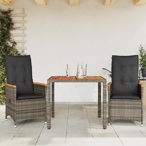 3dílný bistro set s poduškami šedý polyratan 3276843