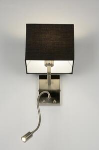 Nástěnné designové černé svítidlo Talisman Black (Nástěnné černé světlo s LED lampičkou na čtení, vypínačem a textilním stínítkem)