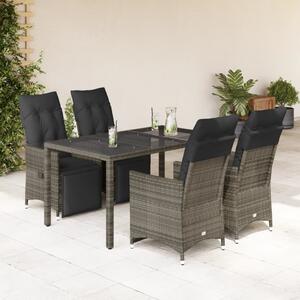 5dílný zahradní bistro set s poduškami šedý polyratan 3276895