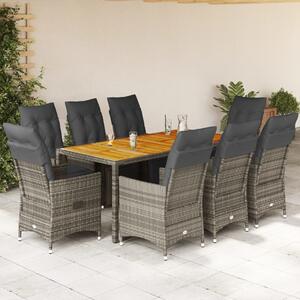 9dílný zahradní bistro set s poduškami šedý polyratan 3276890
