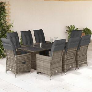 9dílný zahradní bistro set s poduškami šedý polyratan 3276900
