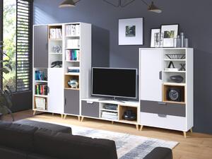 Obývací pokoj JOKER, sestava č. 1, bílá/grafit/šedá/dub lefkas