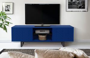 Tmavě modrý lakovaný rýhovaný TV stolek Woodman Camden 150 x 40 cm