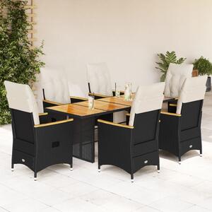 7dílný zahradní bistro set s poduškami černý polyratan 3276965
