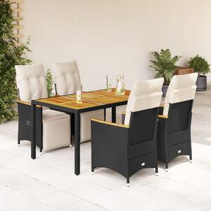 5dílný zahradní bistro set s poduškami černý polyratan 3276961