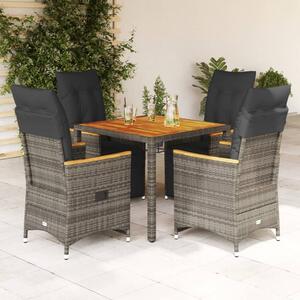 5dílný zahradní bistro set s poduškami šedý polyratan 3276968