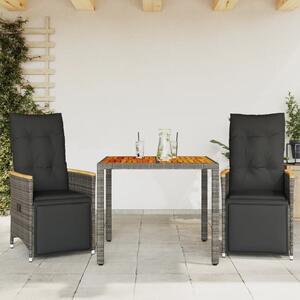 3dílný zahradní bistro set s poduškami šedý polyratan 3276967