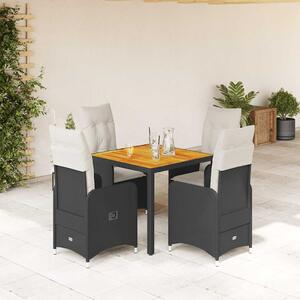 5dílný zahradní bistro set s poduškami černý polyratan 3276976