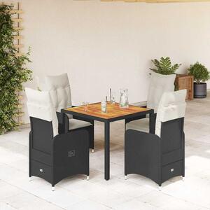 5dílný zahradní bistro set s poduškami černý polyratan 3276977