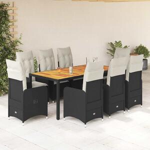 9dílný zahradní bistro set s poduškami černý polyratan 3276982