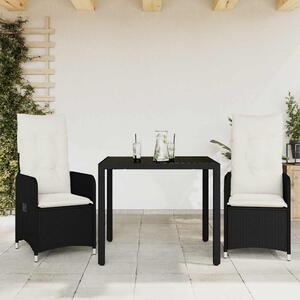 3dílný zahradní bistro set s poduškami černý polyratan 3276987