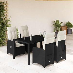 5dílný zahradní bistro set s poduškami černý polyratan 3276990