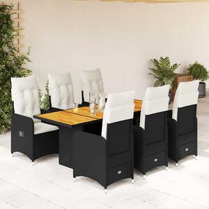 7dílný zahradní bistro set s poduškami černý polyratan 3276984