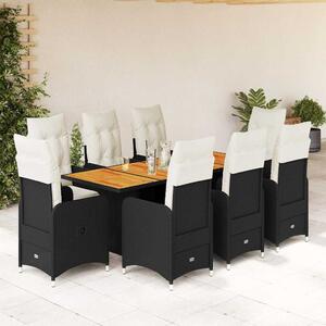 9dílný zahradní bistro set s poduškami černý polyratan 3276985