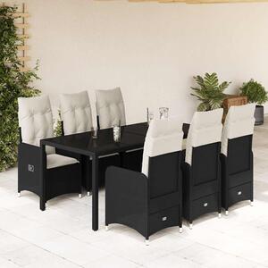7dílný zahradní bistro set s poduškami černý polyratan 3276993
