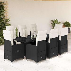 9dílný zahradní bistro set s poduškami černý polyratan 3276997