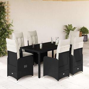 7dílný zahradní bistro set s poduškami černý polyratan 3276991