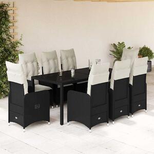 9dílný zahradní bistro set s poduškami černý polyratan 3276995