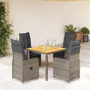 5dílný zahradní bistro set s poduškami šedý polyratan 3277021