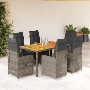 7dílný zahradní bistro set s poduškami šedý polyratan 3277023