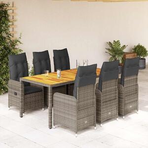 7dílný zahradní bistro set s poduškami šedý polyratan 3277025