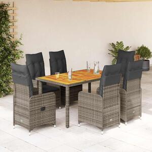 7dílný zahradní bistro set s poduškami šedý polyratan 3277024