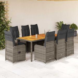 9dílný zahradní bistro set s poduškami šedý polyratan 3277027