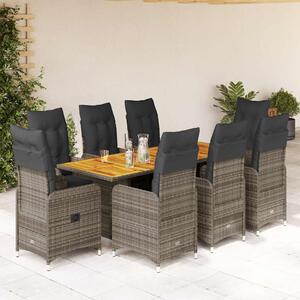 9dílný zahradní bistro set s poduškami šedý polyratan 3277030