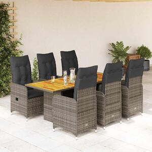 7dílný zahradní bistro set s poduškami šedý polyratan 3277028