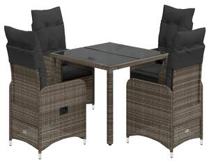 5dílný zahradní bistro set s poduškami šedý polyratan 3277033