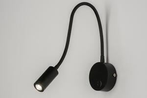Nástěnné designové černé LED svítidlo Fibie Black (Nástěnné LED světlo na čtení s flexibilním nastavitelným ramenem a vypínačem)
