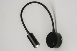 Nástěnné designové černé LED svítidlo Fibie Black (Nástěnné LED světlo na čtení s flexibilním nastavitelným ramenem a vypínačem)
